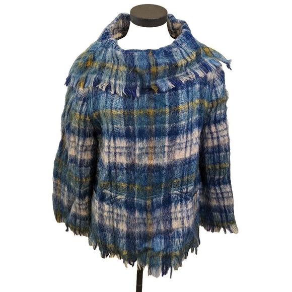 Ben Nevis Strathtay Originals Scotland  sweater Poncho Blue Plaid Cowl Neck - Picture 1 of 5